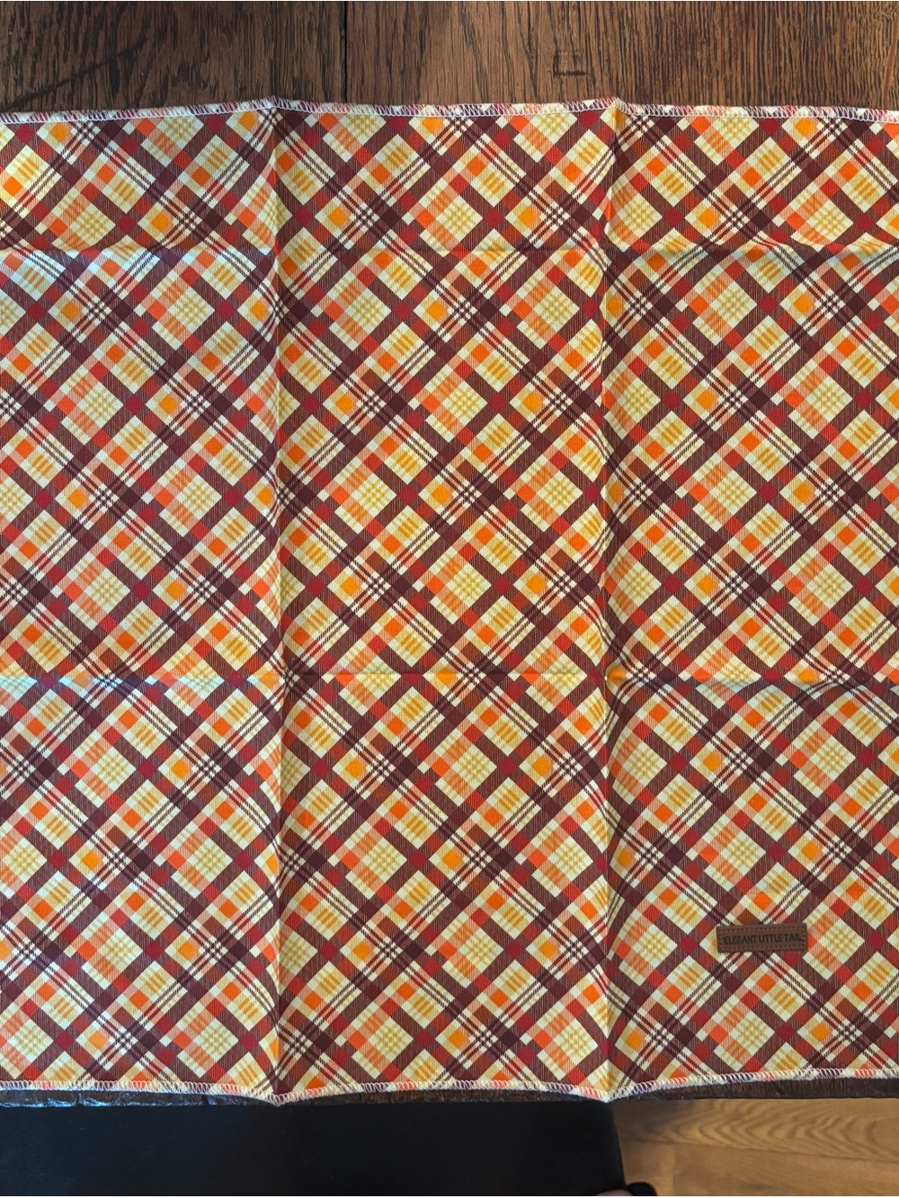 Elegant Little Tail Plaid Dog Bandana - Burgundy, Orange & Cream - Picture 4 of 11